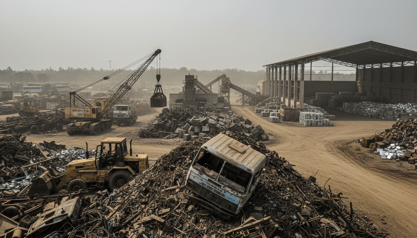 Editorial image for “A ₹9,585 Crore Truck Scheme Just Met a 70% Scrap Shortfall. Recyclers Are in the Middle.”, illustrating ferrous.