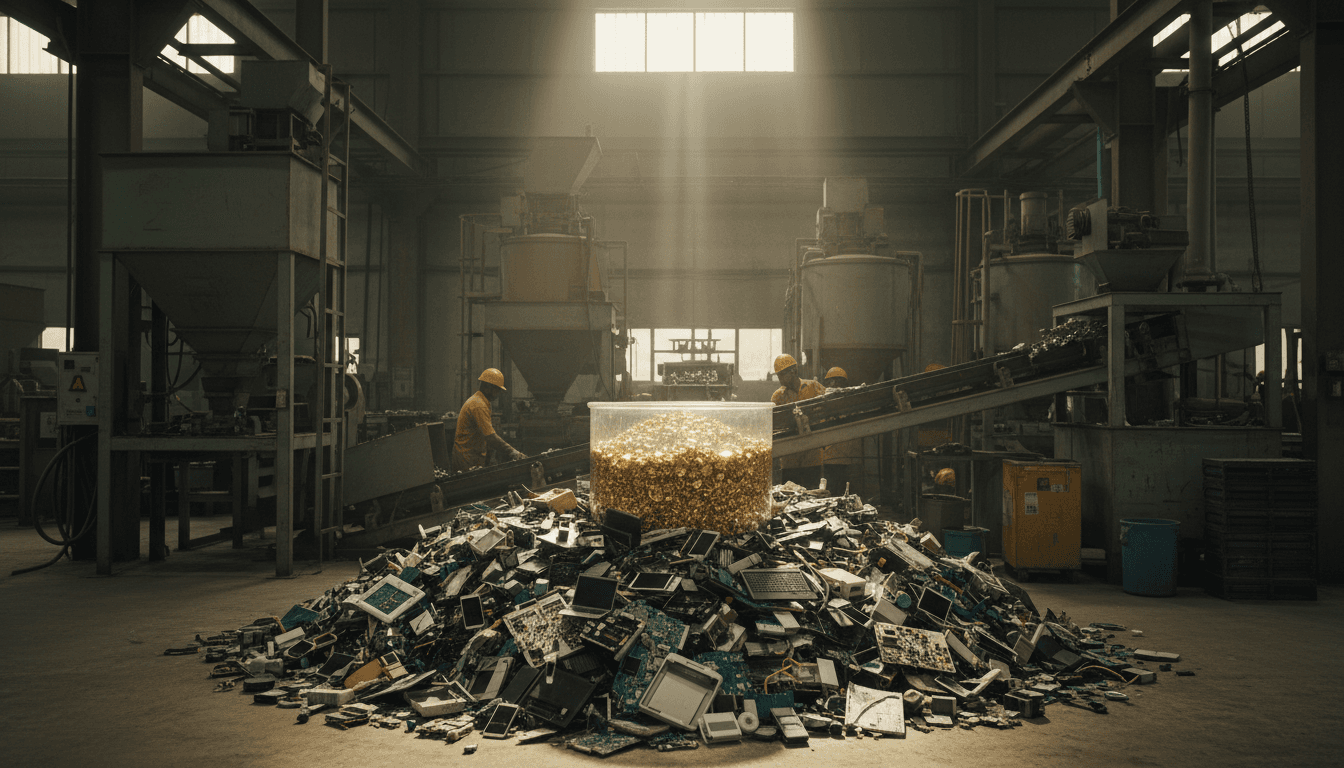 Editorial image for “Gold Hits ₹1.55 Lakh. Your E-Waste Is Now Gold.”, illustrating metal.